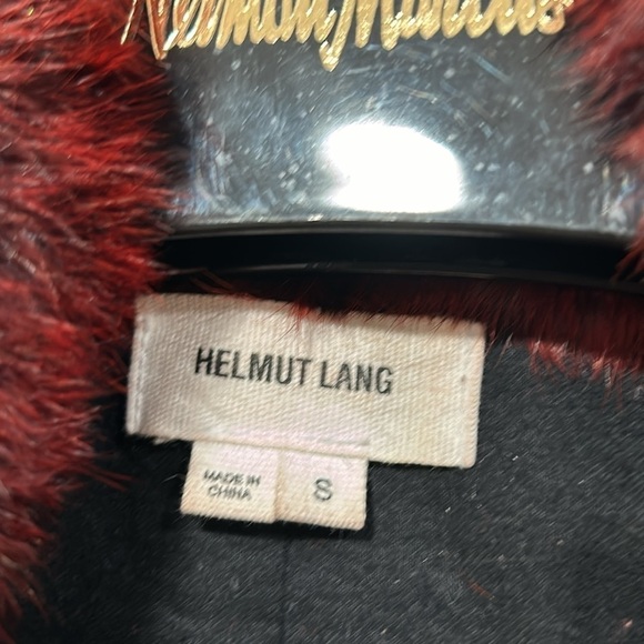 Helmut Lang red rabbit Fur Leather Coat Jacket Sz small women’s black zip up - Picture 4 of 9